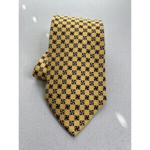 Church's Yellow, Brown Geometric Pattern 100% Silk Made in Italy Tie NWOT
